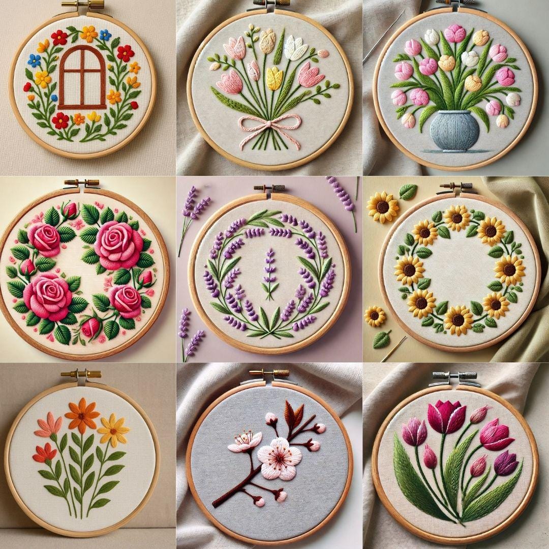 Floral Hand Embroidery Pattern Bundle, 150+ Botanical Stitch Designs ...