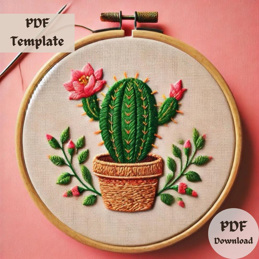Floral Cactus Embroidery Pattern – Hand Embroidery PDF, Blooming