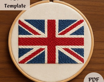 ユニオンジャック旗の刺繍パターン、英国旗の手刺繍PDF、英国旗の