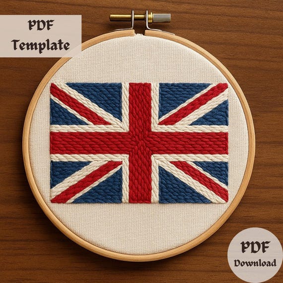 ユニオンジャック旗の刺繍パターン、英国旗の手刺繍PDF、英国旗の