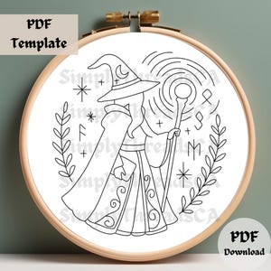 Witch Embroidery Pattern, Magical Wizard Hand Embroidery PDF, Celestial ...