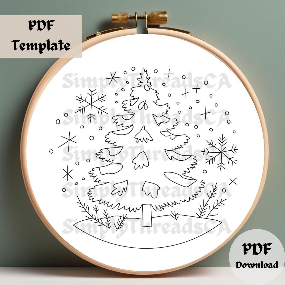 Snowy Pine Tree Embroidery Pattern - Winter Hand Embroidery PDF, Cozy ...