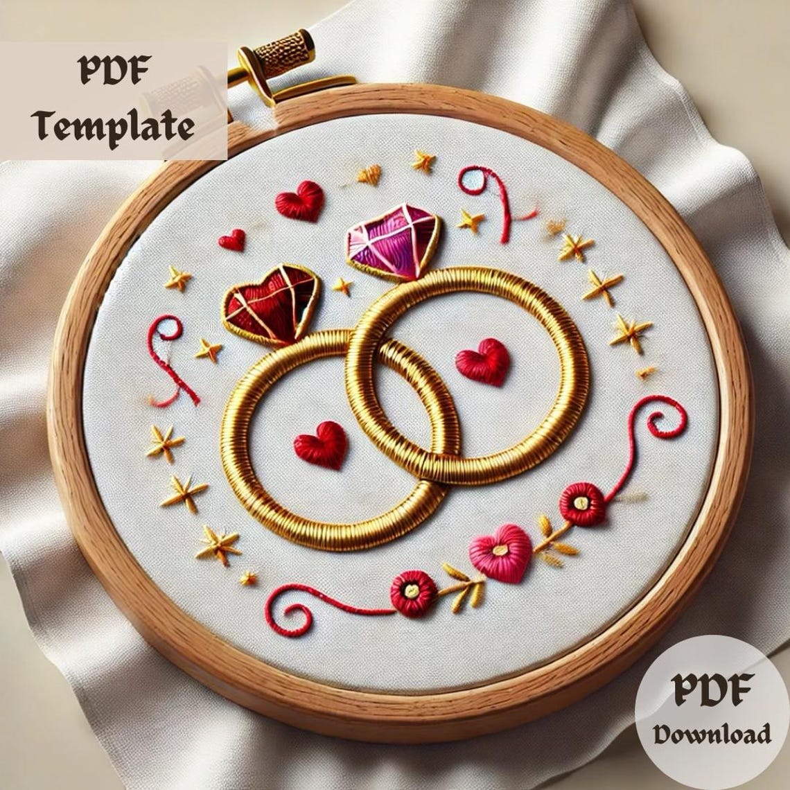 Love Rings Embroidery Pattern, Romantic Love Hoop PDF, Wedding Hand ...