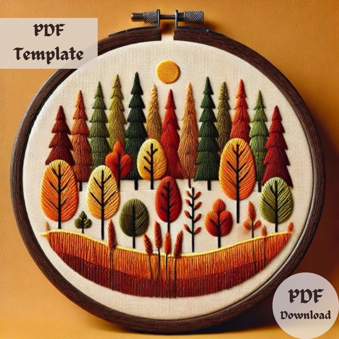 Autumn Forest Embroidery Pattern, Fall Hand Embroidery PDF, DIY Nature ...
