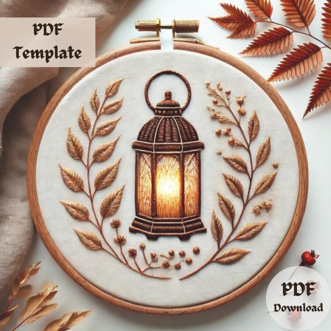 Autumn Lantern Embroidery Pattern, Glowing Lantern Hand Embroidery PDF ...
