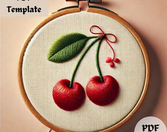 Cherries Embroidery Pattern, Fruity Hand Embroidery Design, Summer Fruit Stitching PDF, DIY Hoop Art, Vibrant Cherry Decor