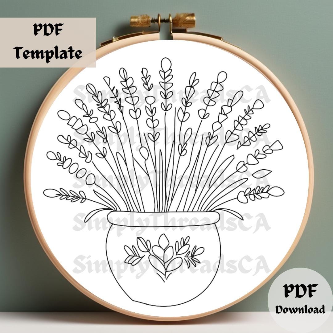 Lavender Embroidery Pattern, Elegant Floral Hand Embroidery PDF ...