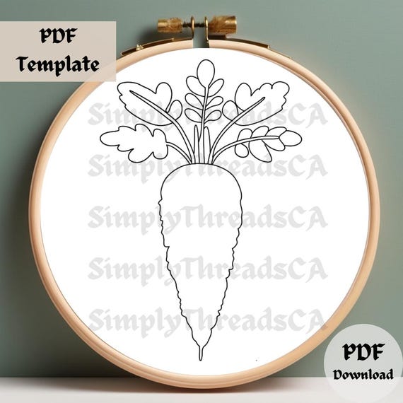 ニンジン刺繍パターン、野菜ステッチPDF、手刺繍デザイン、DIYガーデン