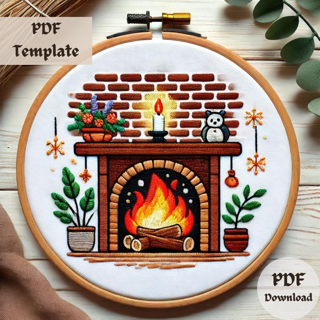 Fireplace Pattern Fireplace Embroidery Pattern, Hand Embroidery PDF, DIY Cozy Stitching ...