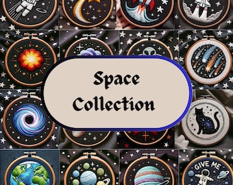 Space Hand Embroidery Pattern Bundle, 70+ Outer Space Stitch Designs, Planet, Star, Astronaut PDF, DIY Celestial Embroidery Templates PDF