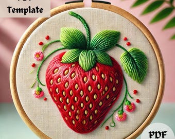 Strawberry Embroidery Pattern, Fruity Hand Embroidery Design, Summer Fruit Stitching PDF, DIY Hoop Art, Vibrant and Colorful Berry Decor