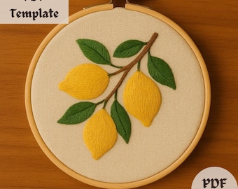 Lemon Branch Embroidery Pattern, Citrus Fruit Hand Embroidery PDF, Summer Stitch Design, DIY Hoop Art Template, Lemon Tree Embroidery Design