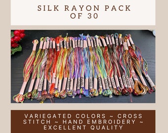 Silk Rayon: Pack of 30 Threads ~ Variegated Colors ~ Hand Embroidery Floss ~ Cross Stitch Floss ~ Colourful Threads ~ Stranded Floss Skeins