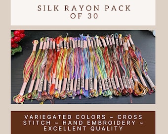 Silk Rayon: Pack of 30 Threads ~ Variegated Colors ~ Hand Embroidery Floss ~ Cross Stitch Thread ~ Multicolor Threads ~ Stranded Floss Skein