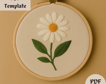Daisy Flower Embroidery Pattern, Minimal Floral Hand Embroidery, Simple Stitch Design PDF, Beginner Hoop Template, DIY Embroidery Download