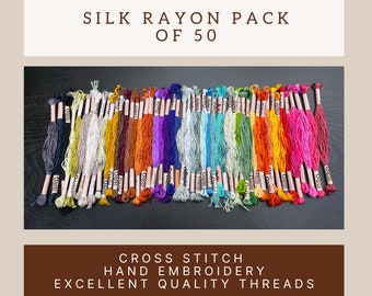 Silk Rayon: Pack of 50 Threads ~ Hand Embroidery Floss ~ Cross Stitch Floss ~ Color Threads ~ Stranded Floss Skeins ~Silk Rayon Thread Floss