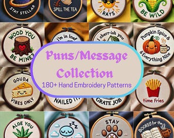 Lot de motifs de broderie à la main amusants, plus de 180 motifs typographiques amusants, téléchargement immédiat au format PDF, accès à vie, broderie de mots amusante et mignonne