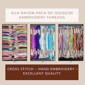 Silk Rayon: Pack of 100/50/30 Threads ~ Hand Embroidery Floss ~ Cross Stitch Floss ~ Variegated Colors ~ Silk Colorful Embroidery Threads