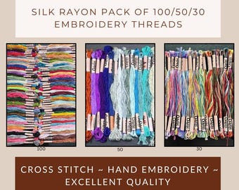 Silk Rayon: Pack of 100/50/30 Threads ~ Hand Embroidery Floss ~ Cross Stitch Floss ~ Variegated Colors ~ Silk Colorful Embroidery Threads