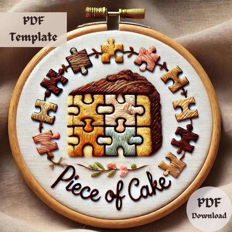 Piece of Cake Embroidery Pattern, Cake Puzzle Hand Embroidery, Sweet ...