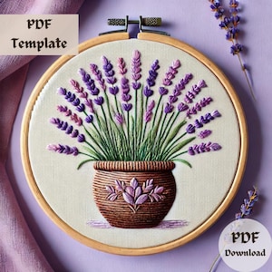 Lavendel Stickmuster, elegante florale Handstickerei, PDF Stickdatei, botanisches Stickdesign, rustikale Stickrahmen-Vorlage für Naturliebhaber
