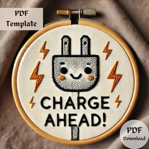 Charge Ahead Embroidery Pattern, Hand Embroidery PDF, DIY Motivational Stitching, Inspirational Hoop Art, Positive Phrase Embroidery Design