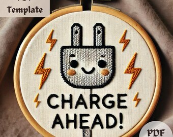 Charge Ahead Embroidery Pattern, Hand Embroidery PDF, DIY Motivational Stitching, Inspirational Hoop Art, Positive Phrase Embroidery Design
