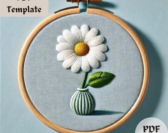 Patrón de bordado para jarrón de margaritas, bordado floral minimalista a mano (PDF), plantilla de costura para principiantes, diseño de bordado botánico simple