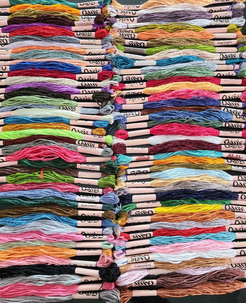 Pack of 100 colorful embroidery skeins made from high-quality material, offering a solid and attractive appearance. Each skein measures 6 to 7 meters in length and consists of 6 strands, allowing for versatile use.