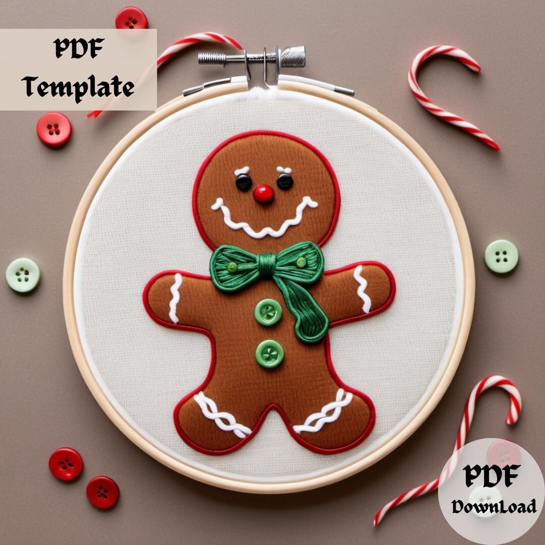 Gingerbread Man Embroidery Pattern, DIY Whimsical Hand Embroidery PDF ...