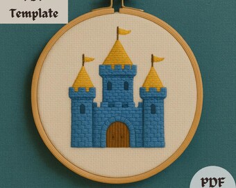 Castle Embroidery Pattern, Fairytale Castle Hand Embroidery Design, Fantasy Hoop Art PDF Template, DIY Stitching Pattern for Storybook Decor