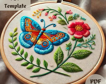 咲き誇る蝶 // 6 インチの刺繍枠アート // 説明書付き PDF パターン