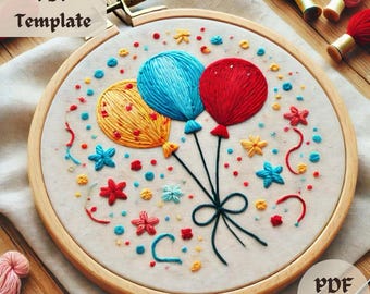 Balloon Trio Embroidery Pattern, Festive Hand Embroidery PDF, Celebration Hoop Art, DIY Party Stitching Design, Instant Download