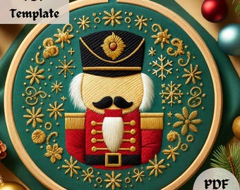 Nutcracker Hand Embroidery Pattern, Holiday Toy Soldier Hand Embroidery, Ornate Winter DIY Stitch Design PDF, PDF Winter Embroidery Template
