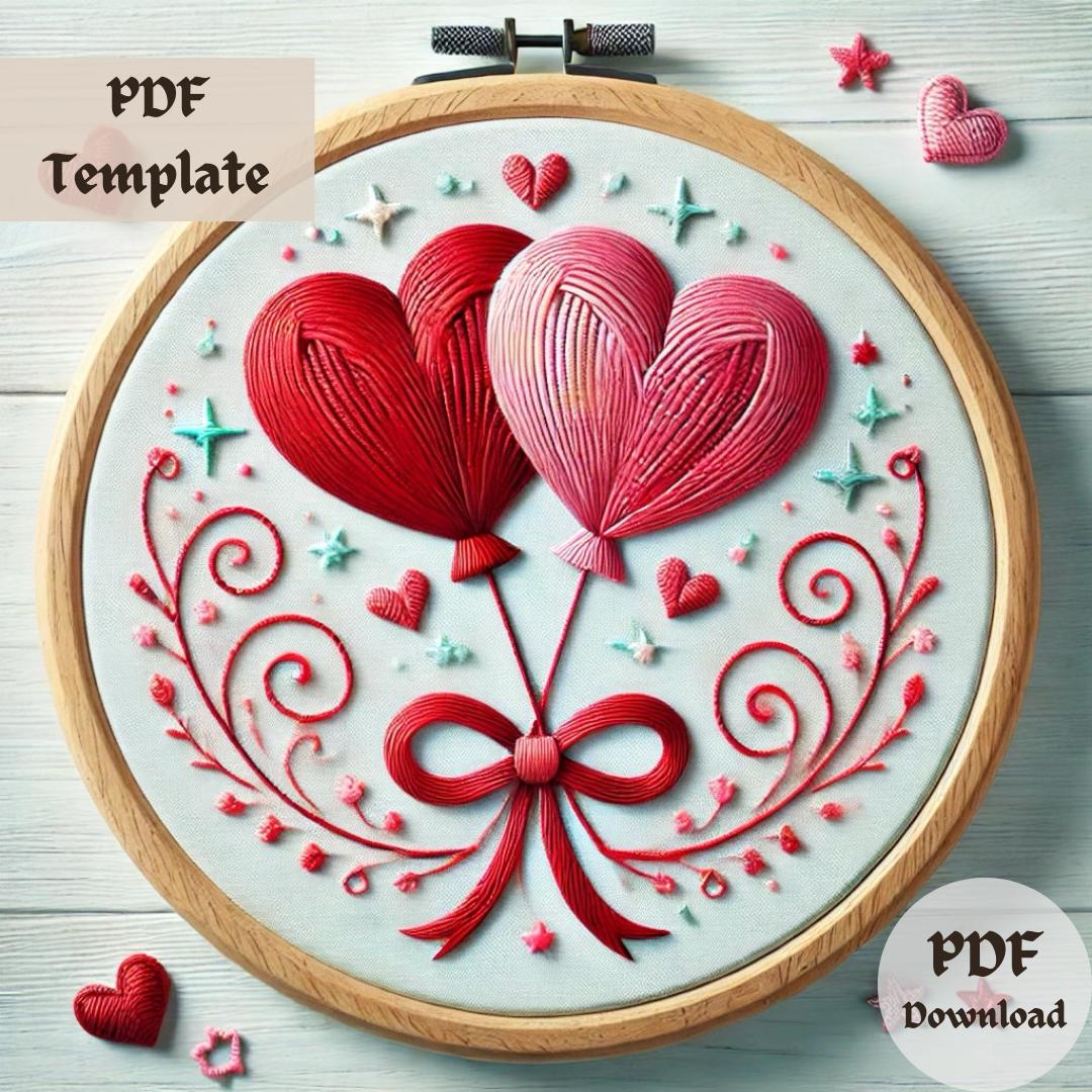 Love Balloons Embroidery Pattern, Whimsical Hand Embroidery PDF, Heart ...