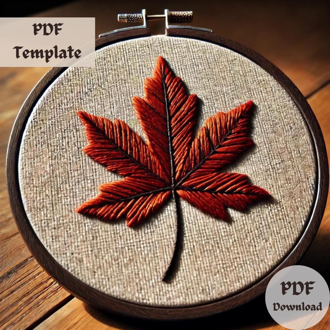 Maple Leaf Embroidery Pattern, Autumn Hand Stitching Design, Fall Leaf ...