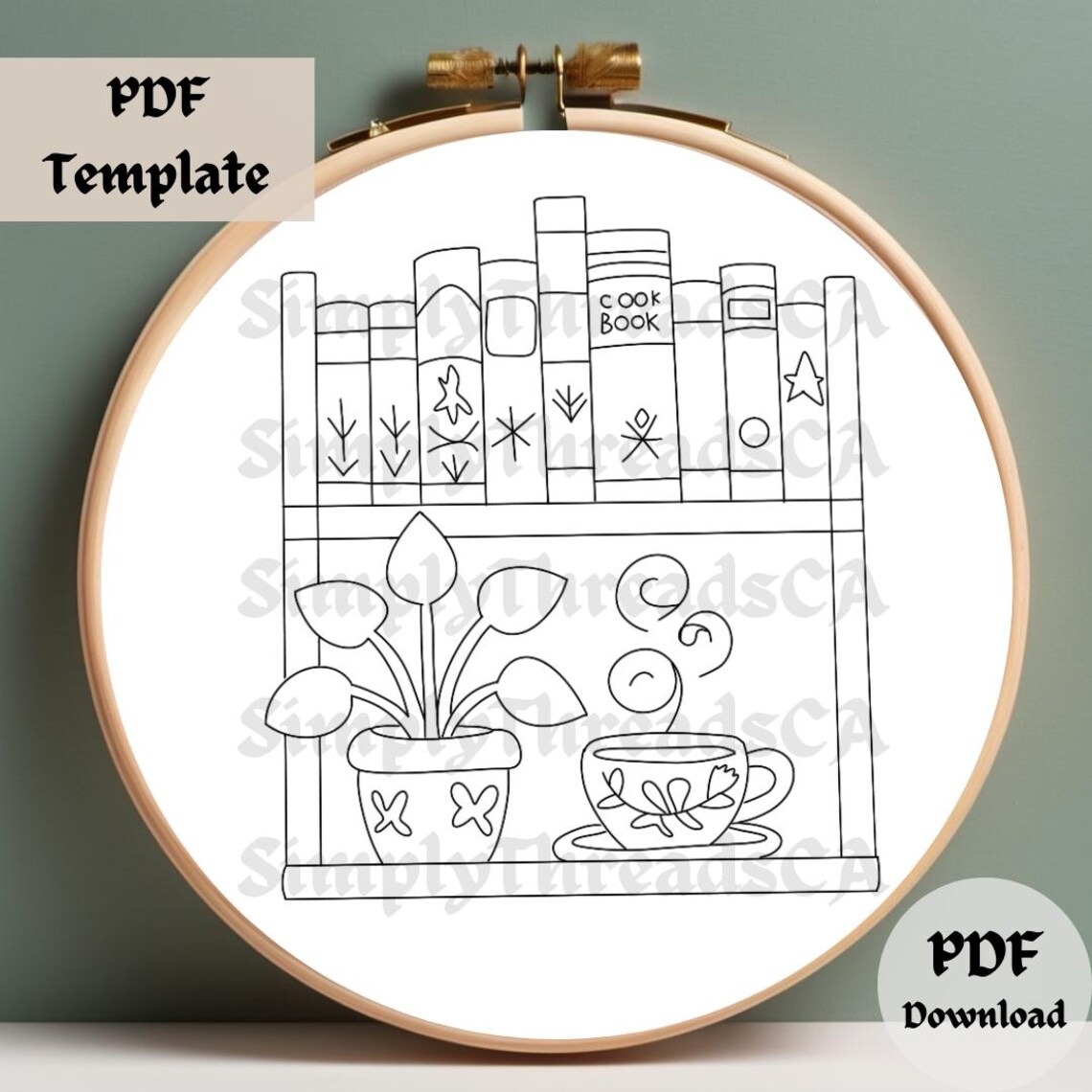 Colorful Bookshelf Embroidery Pattern, Whimsical Hand Embroidery PDF ...