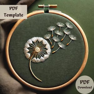 Dandelion Blown Embroidery Pattern, Hand Embroidery PDF, DIY Nature Stitching, Botanical Hoop Art, Whimsical Floral Embroidery Design