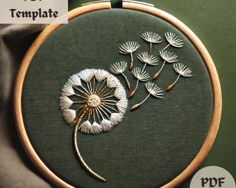 Dandelion Blown Embroidery Pattern, Hand Embroidery PDF, DIY Nature Stitching, Botanical Hoop Art, Whimsical Floral Embroidery Design