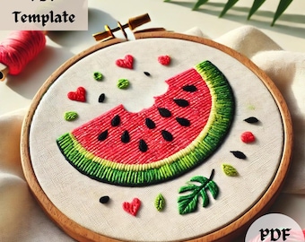 Watermelon Embroidery Pattern, Bright Fruit Hand Embroidery, Watermelon Slice Embroidery Design, Summer Craft PDF, DIY Stitching Template