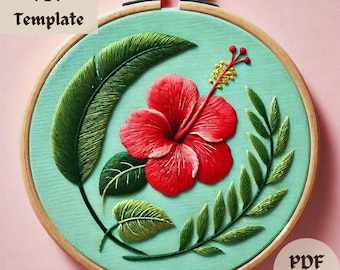 Hibiscus Embroidery Pattern, Tropical Flower Hand Embroidery, Botanical Stitching Design, Nature Hoop PDF, DIY Floral Needlework Template
