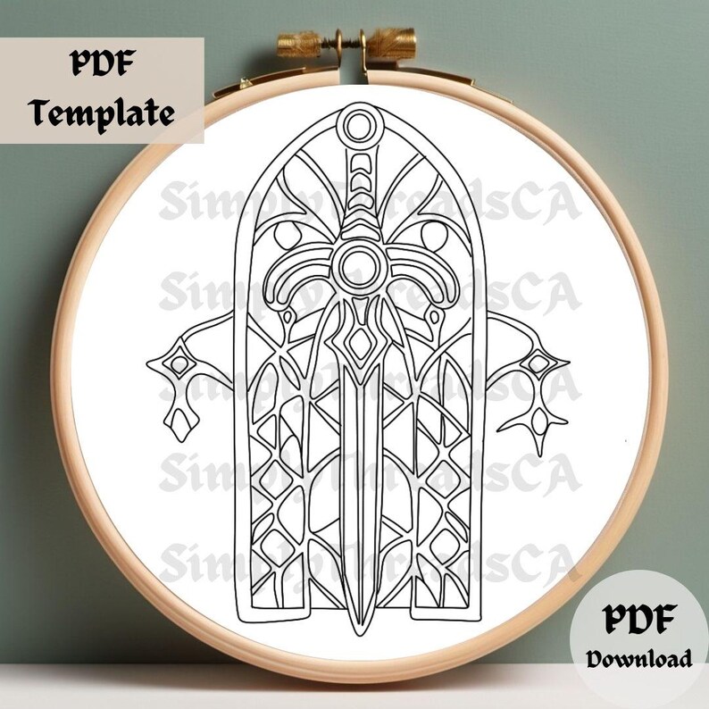 Sword Embroidary Stained Glass Sword Embroidery Pattern, Fantasy Medieval Weapon Hand ...