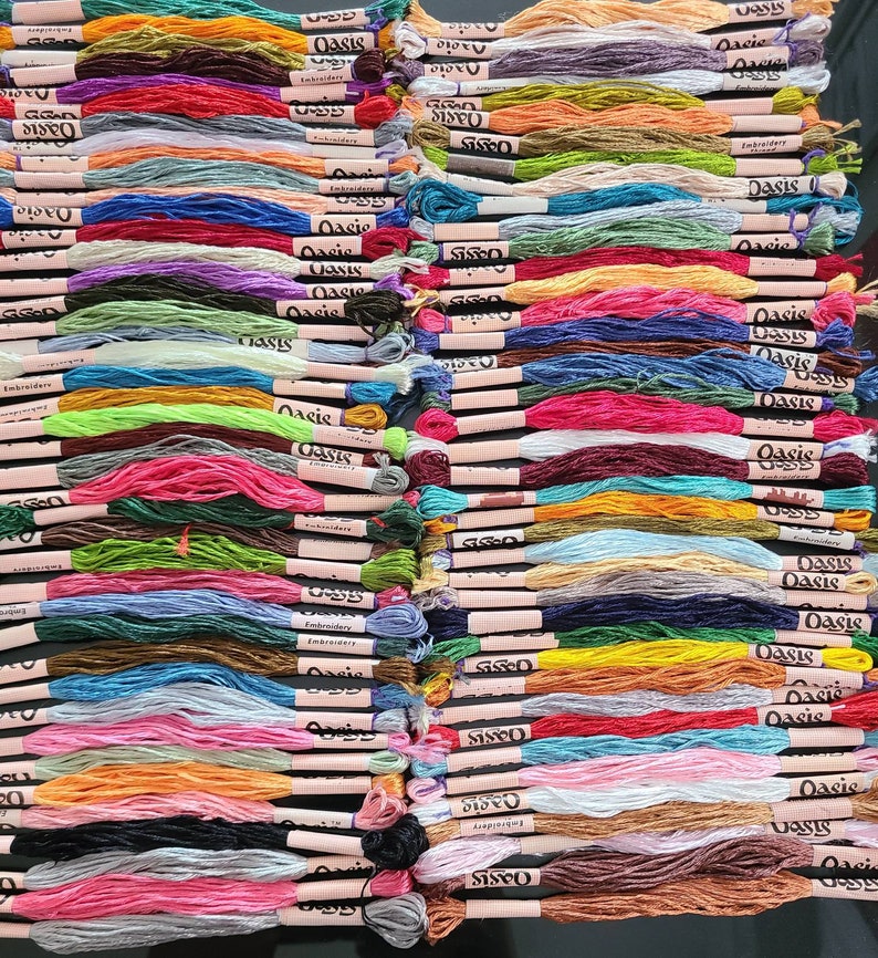 Pack of 100 colorful embroidery skeins made from high-quality material, offering a solid and attractive appearance. Each skein measures 6 to 7 meters in length and consists of 6 strands, allowing for versatile use.