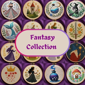Pacchetto di modelli di ricamo a mano fantasy, oltre 50 disegni di ricamo a mano magici in PDF, arte del telaio incantato, modello di modelli fai da te con accesso a vita