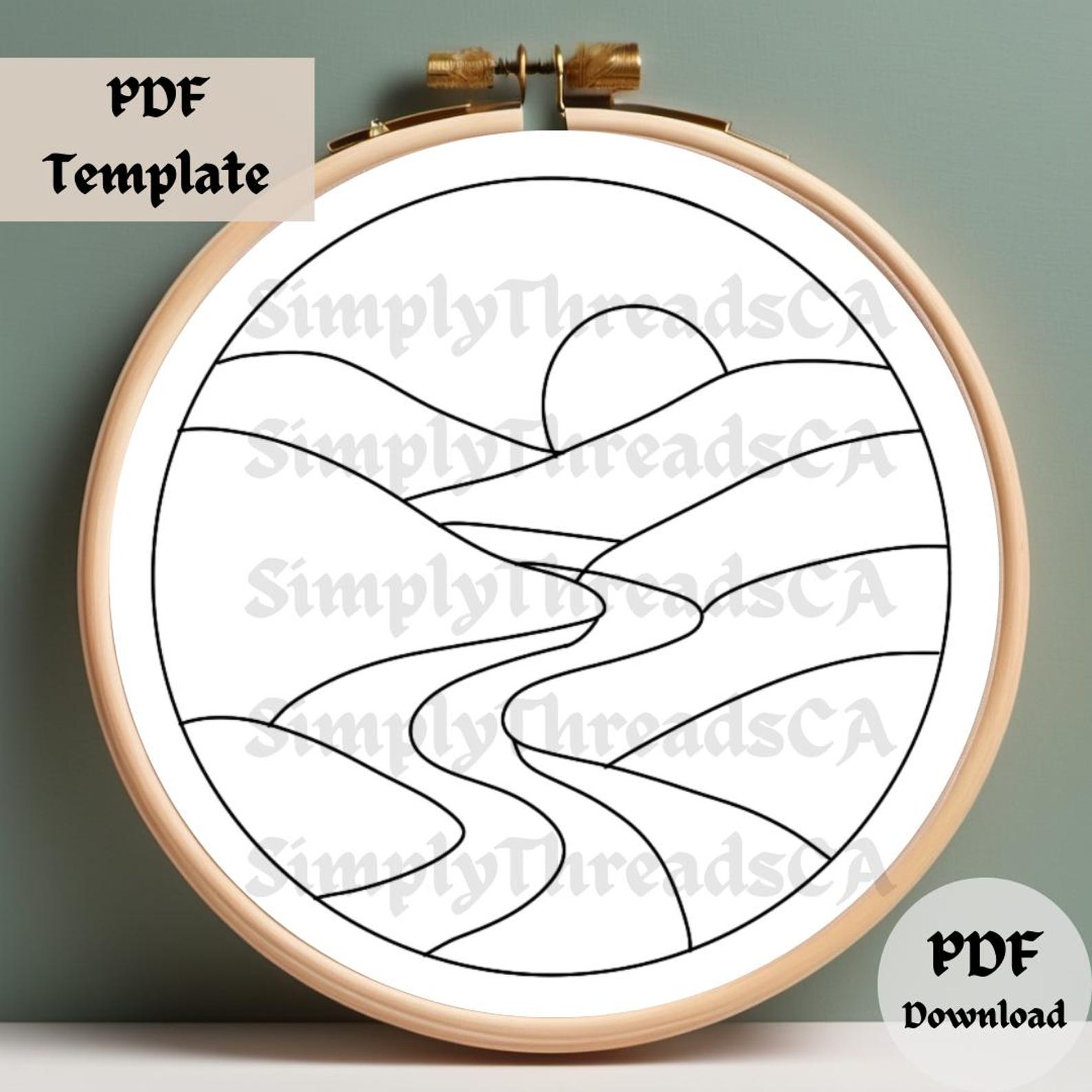 Curved Stream Pattern Winding Sunset River Landscape Embroidery Pattern, Curved Stream Stitch ...