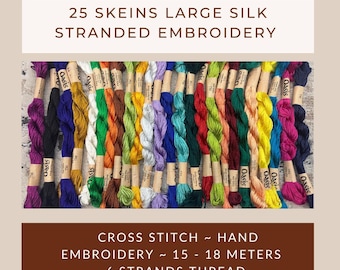 Silk Rayon: Pack of 25 Large Threads ~ Hand Embroidery Floss ~ Cross Stitch Floss ~ Colorful Threads ~ Stranded Floss Skeins ~ Shiny Threads