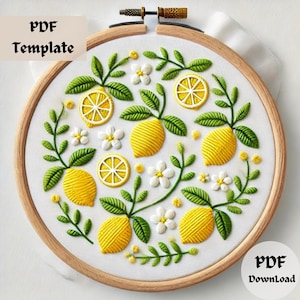 Lemons Embroidery Pattern PDF, DIY Fruit Embroidery, Summer Hoop Art Design, Stitching Template, Hand Embroidery PDF , Fruit Stitching Craft