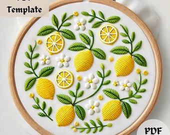 Lemons Embroidery Pattern PDF, DIY Fruit Embroidery, Summer Hoop Art Design, Stitching Template, Hand Embroidery PDF , Fruit Stitching Craft