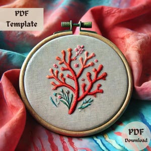 Patrón de bordado de arrecife de coral, bordado a mano en el océano, diseño de costura de vida marina, aro submarino DIY en PDF, plantilla de bordado tropical