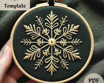 Snowflake Embroidery Pattern, Elegant Hand Embroidery PDF, Winter Stitching Design, DIY Geometric Hoop Template, Minimalist Snowflake Design